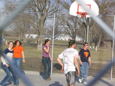 Playing basketball