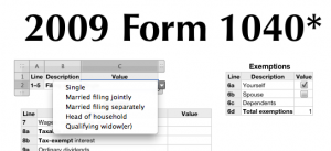 Sample scenery from the 2009 federal tax Numbers worksheet