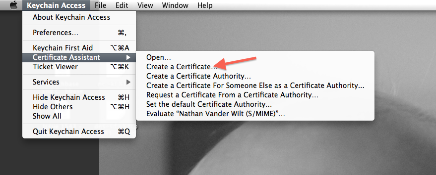 Self-signed S/MIME certificate creation, figure 1