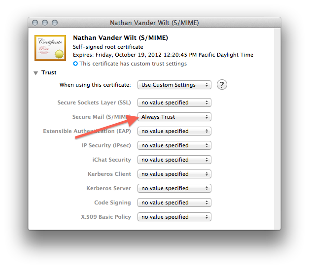 Self-signed S/MIME certificate creation, figure 7