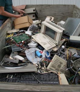 A pile of old electronics junk on its way to the salvage yard.